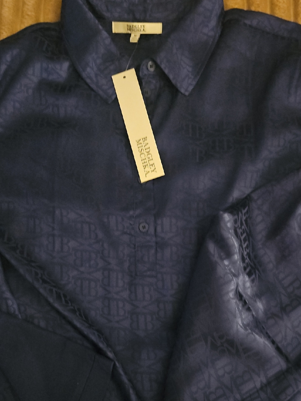 Badgley Mischka 2pc Women's Pajamas With Button Down Shirt And Pants Blueberry